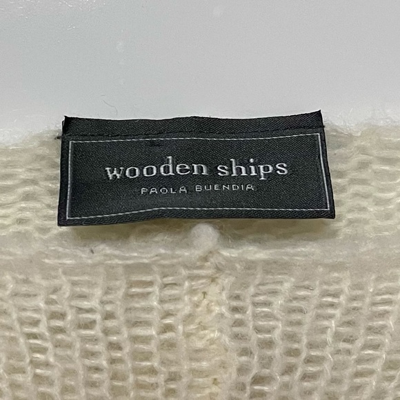 Wooden Ships Anthropologie Poncho Sweater Mohair Wool Blend Yellow Stripes S M - Picture 3 of 12